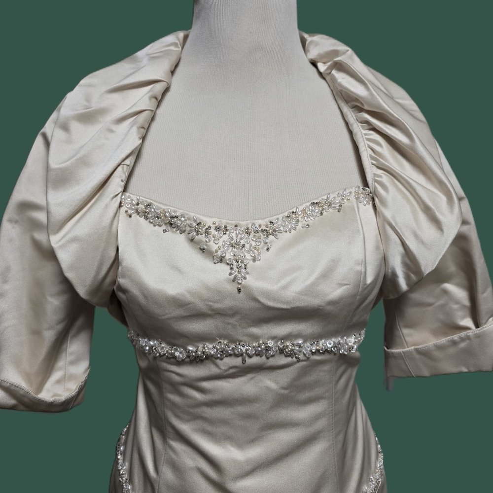 Vintage Paloma Blanca Strapless Wedding Gown with Jacket - Size 12 - Champagne - Picture 5 of 13